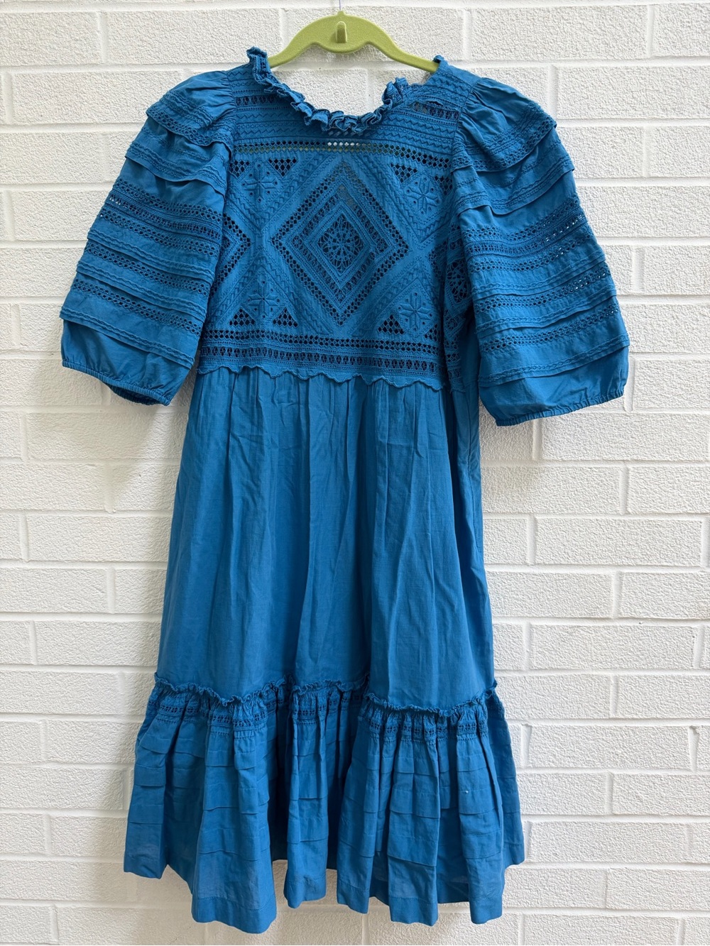 Sea New York Teal Blue Embroidered Puff-Sleeve Girls Dress